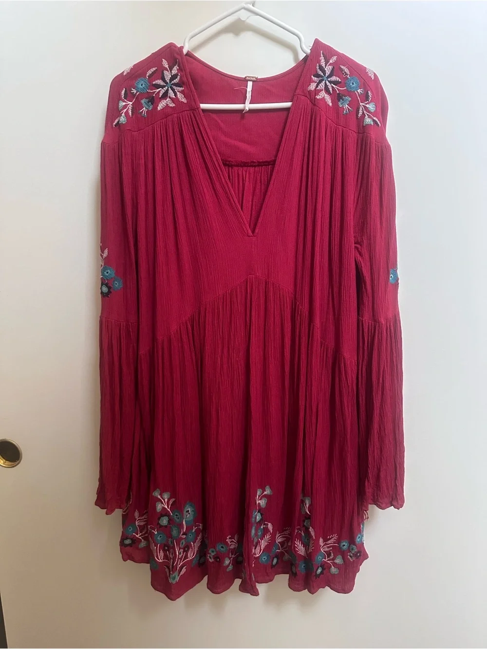 Free People Te Amo Mini Dress with Blue Floral Embroidery
